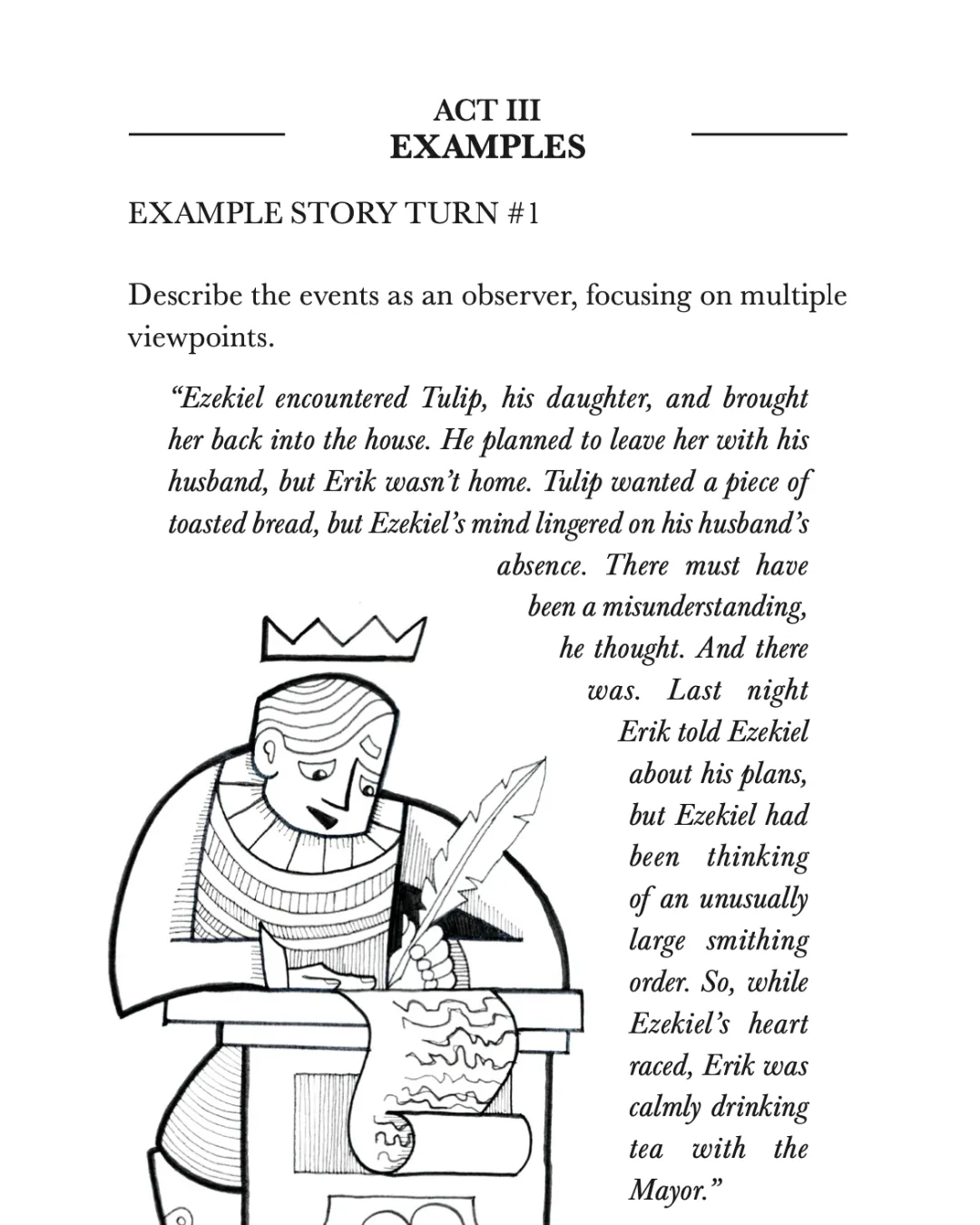 A page of the Fortunes tarot game zine showing how a turn might sound.