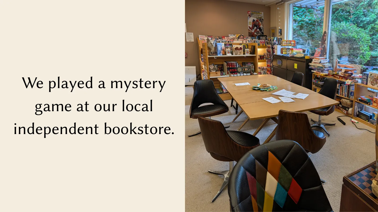 The inside of Secret World Books in Highland Park, Illinois.